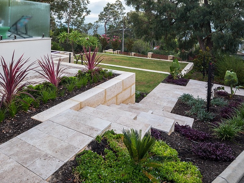 Kalamunda landscaping project with stairs, retaining walls and garden