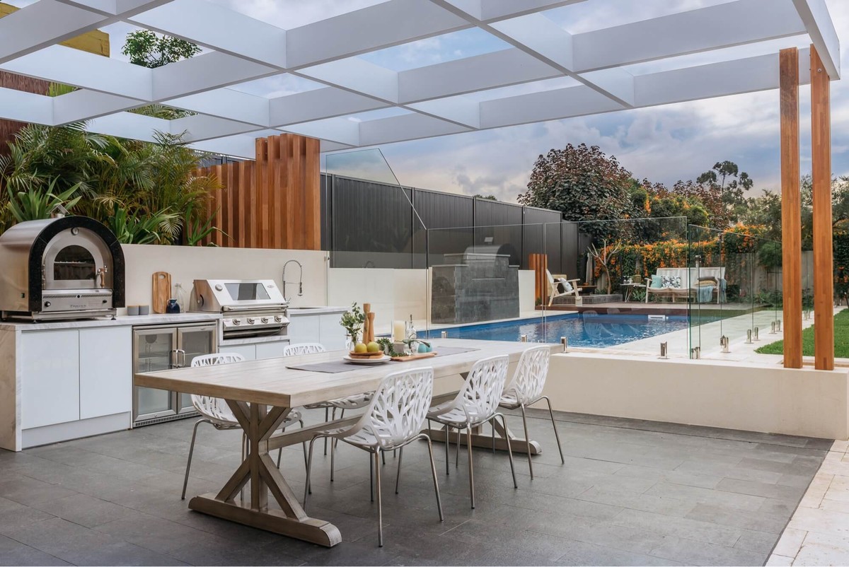 Outdoor kitchen and patio design in Swanbourne by Revell Landscaping Perth
