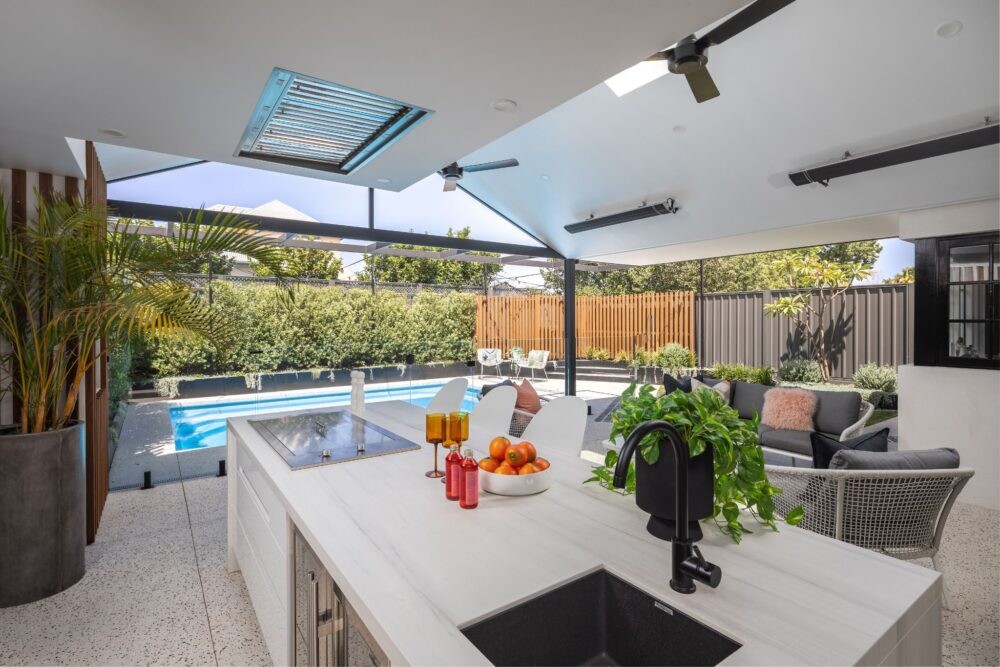 A beautiful outdoor kitchen with plant on the sink in north perth