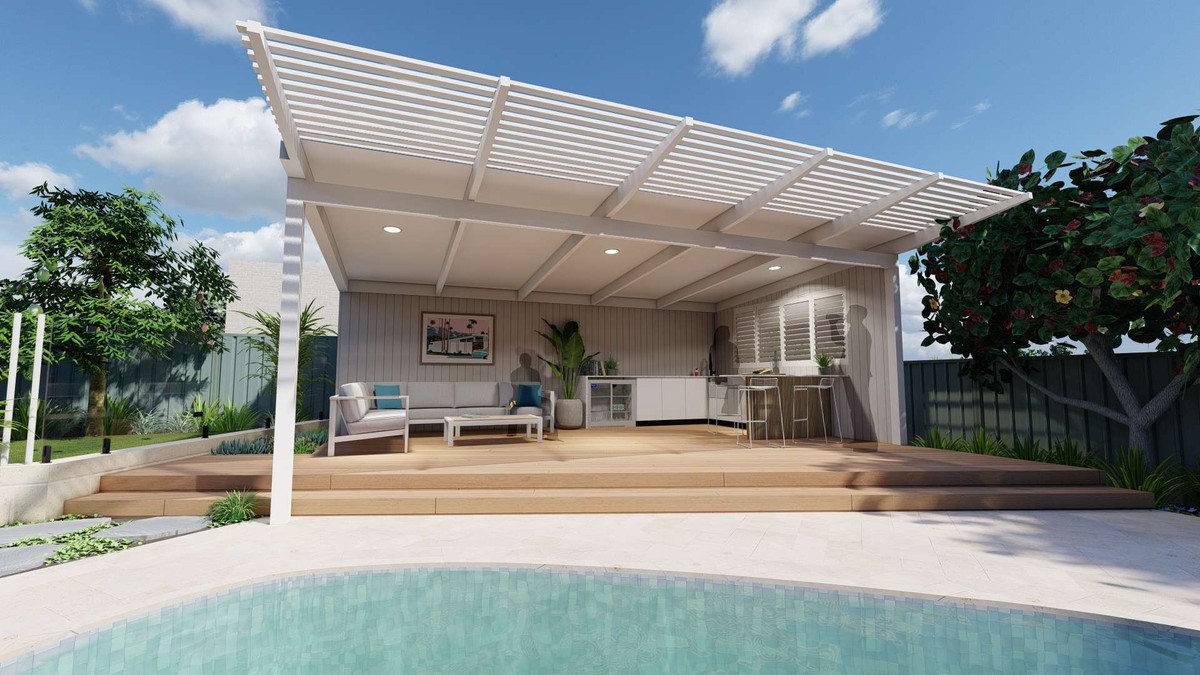 Poolside entertainment area of a Bicton landscaping design